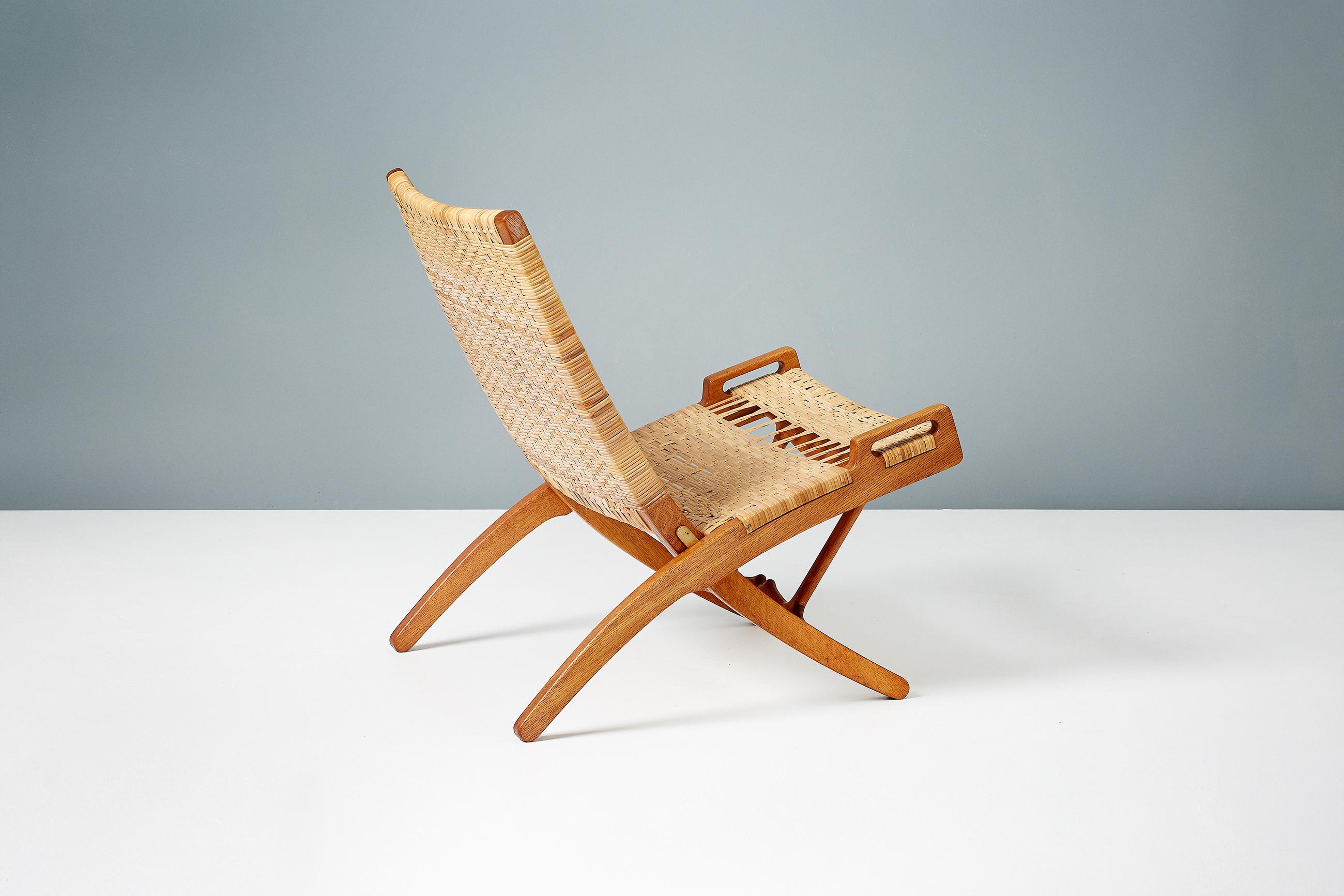 Rattan Hans Wegner JH-512 Oak Folding Chair, c. 1950s For Sale