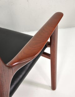 Hans Wegner JH-515 Black Leather Teak Armchair for Johannes Hansen