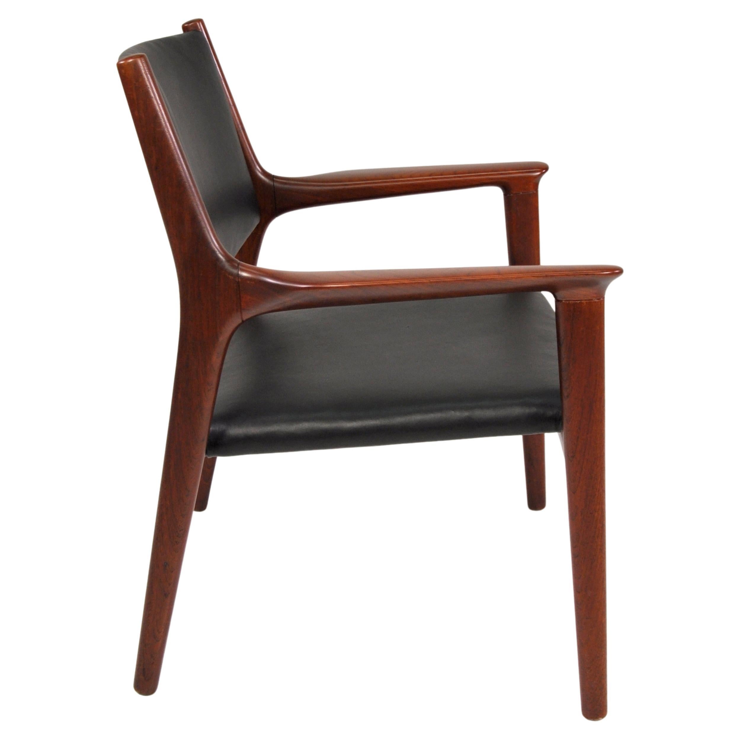 Hans Wegner JH-515 Fauteuil en teck et cuir noir pour Johannes Hansen en vente 2