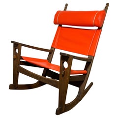 Fauteuil à bascule en trou de serrure Hans Wegner pour Getama, Danemark en Oak Oak et cuir Circa 1960s
