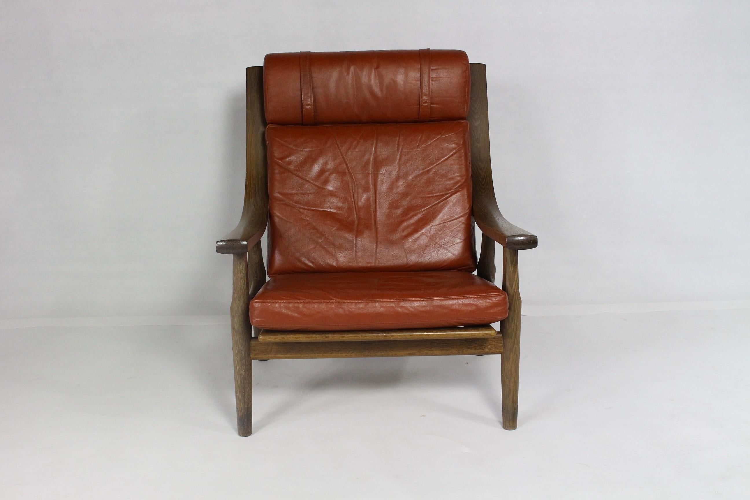 Danish Hans Wegner Leather Armchair for Getama - 1970s For Sale