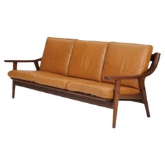 Retro Hans Wegner Leather Sofa for Getama, Denmark 1970s