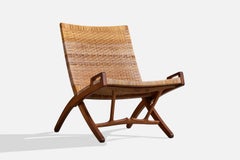 Hans Wegner, Lounge Chair, Oak, Rattan, Brass, Denmark, 1950s