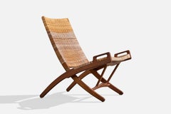 Hans Wegner, Lounge Chair, Oak, Rattan, Brass, Denmark, 1950s