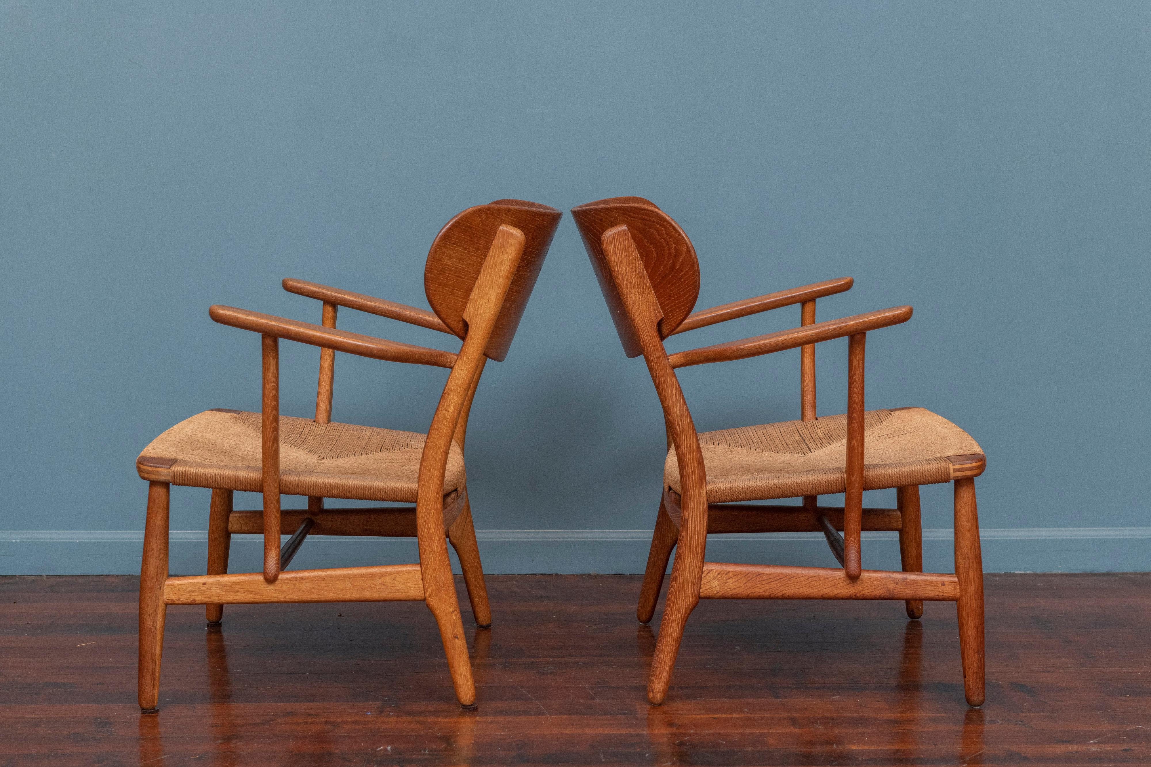 Papercord Hans Wegner Lounge Chairs for Carl Hanson & Son Model CH-22  For Sale