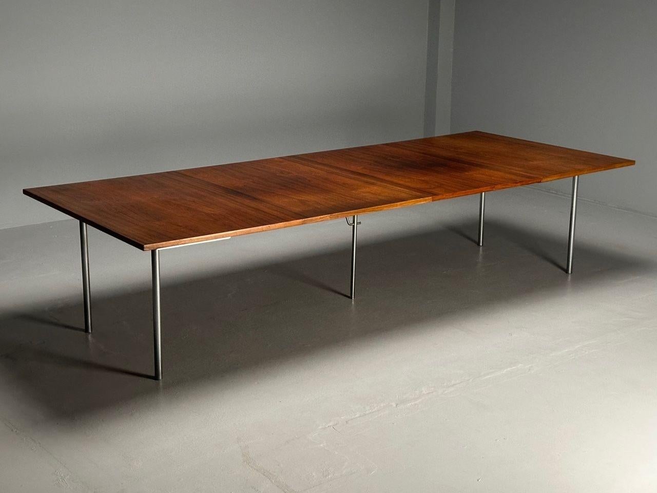 Danish Hans Wegner, Mid-Century Modern Dining Table, Rosewood, Chrome, Denmark, 1970s