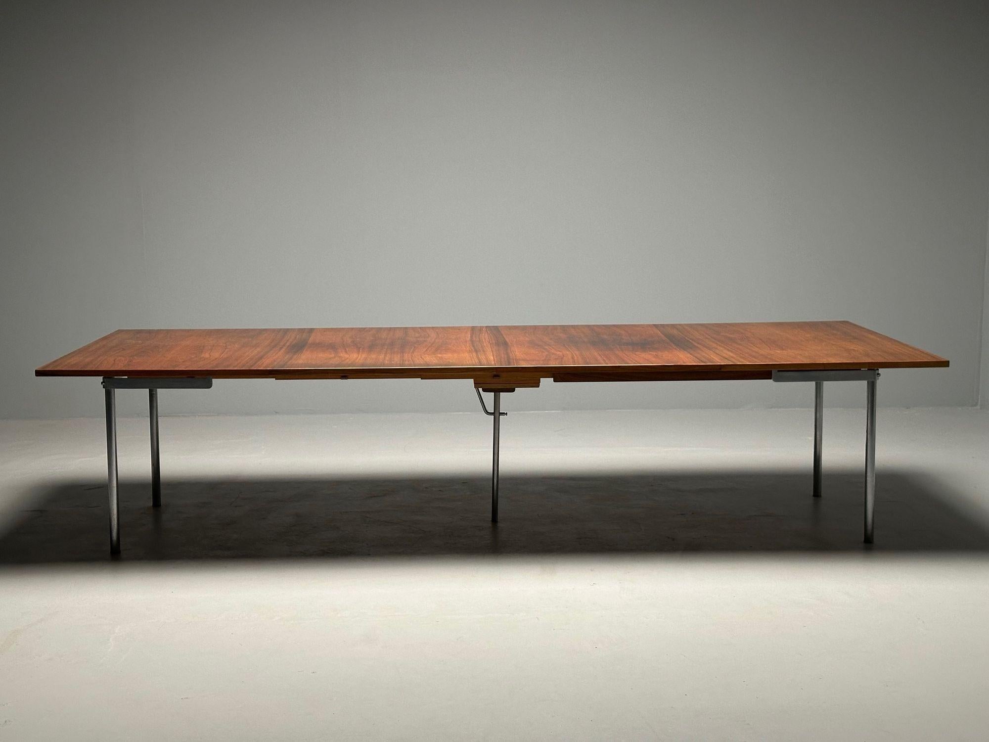 Hans Wegner, Mid-Century Modern Dining Table, Rosewood, Chrome, Denmark, 1970s In Good Condition In Manhasset, NY