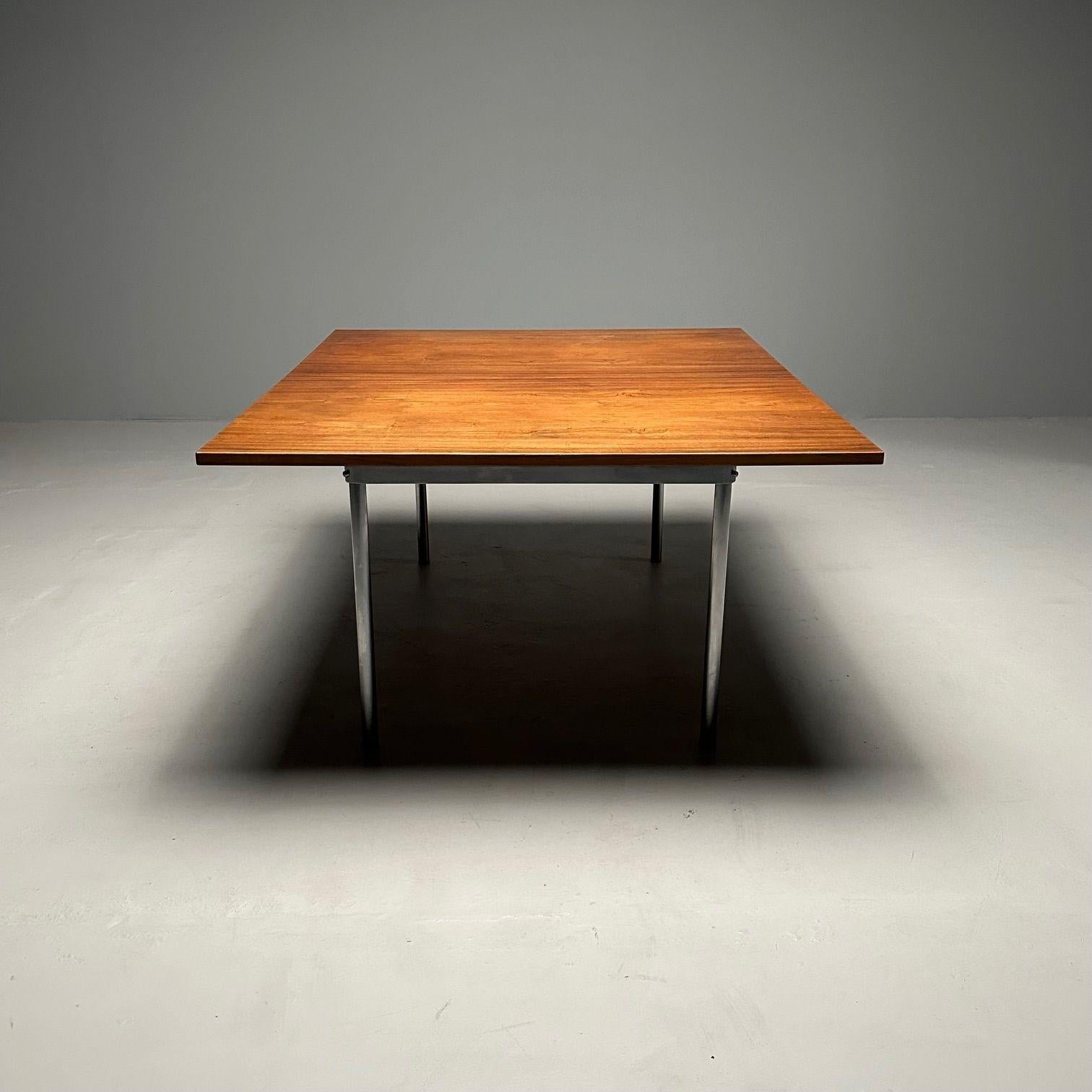 Metal Hans Wegner, Mid-Century Modern Dining Table, Rosewood, Chrome, Denmark, 1970s