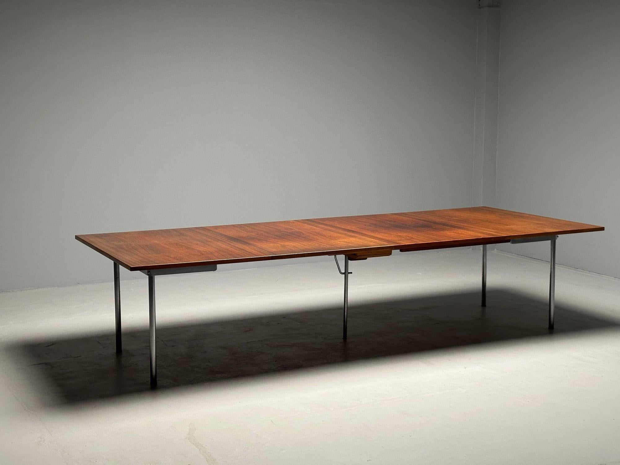 Hans Wegner, Mid-Century Modern Dining Table, Rosewood, Chrome, Denmark, 1970s 3