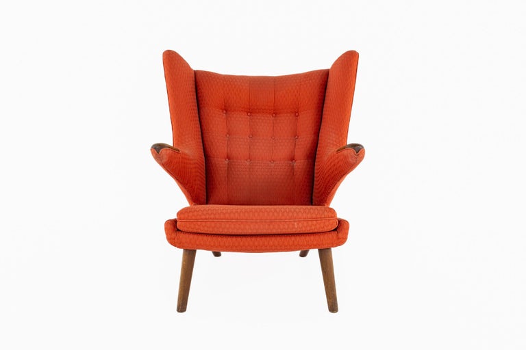 Hans Wegner Mid Century Papa Bear Chair and Ottoman In Good Condition For Sale In Countryside, IL