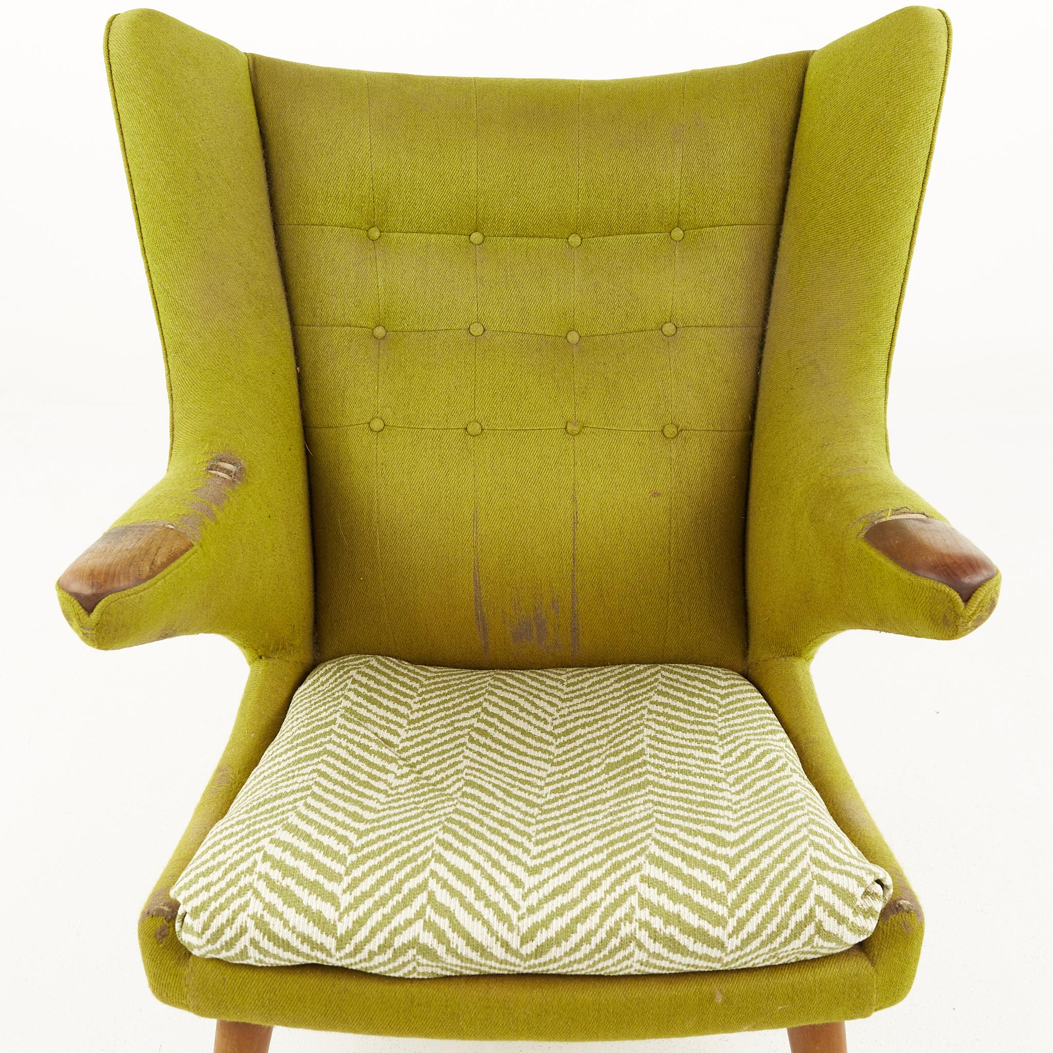 Hans Wegner Mid Century Papa Bear Lounge Chair and Ottoman 9