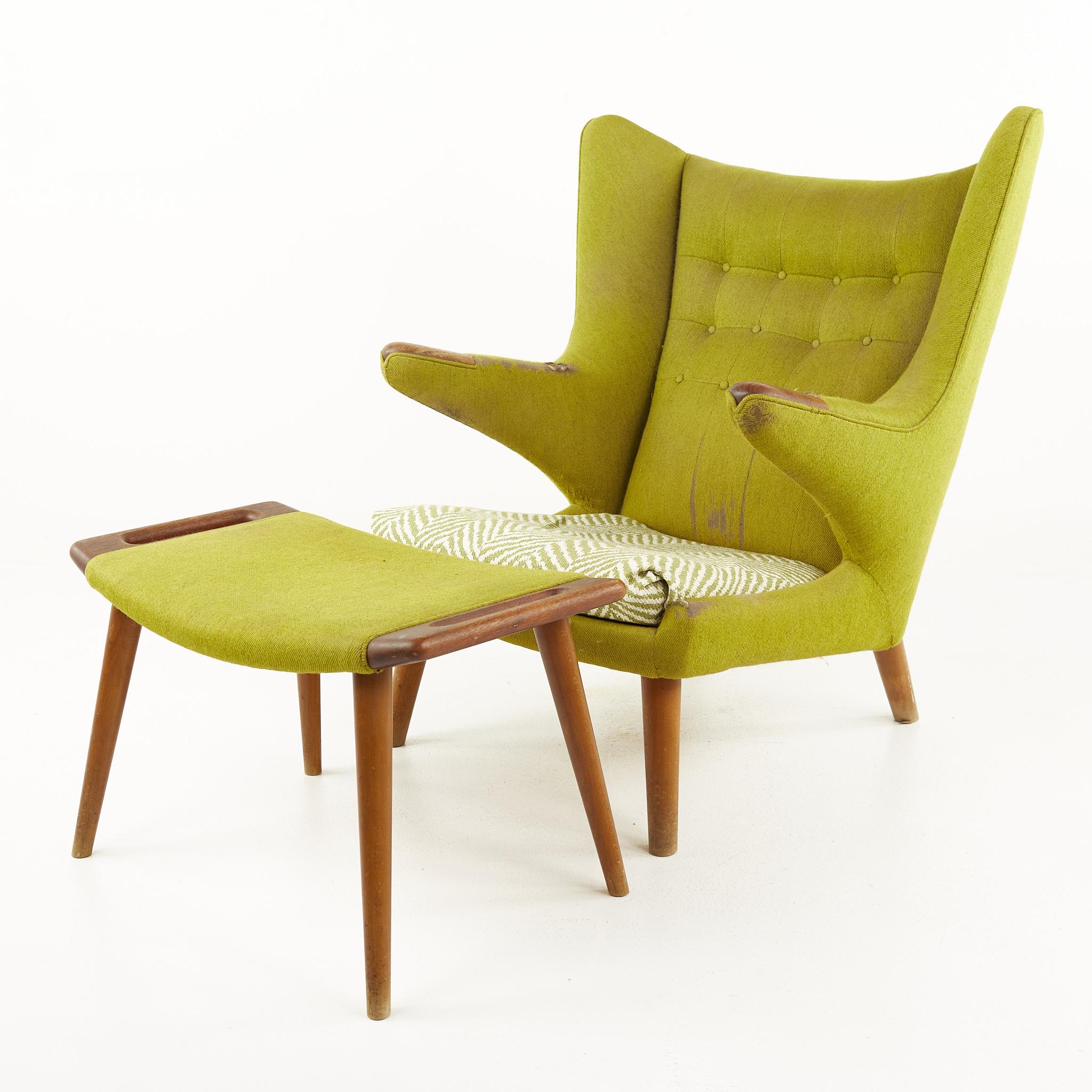 Mid-Century Modern Hans Wegner Mid Century Papa Bear Lounge Chair and Ottoman