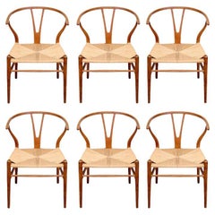Hans Wegner Mid Century Set Of Six Oak Wishbone Chairs