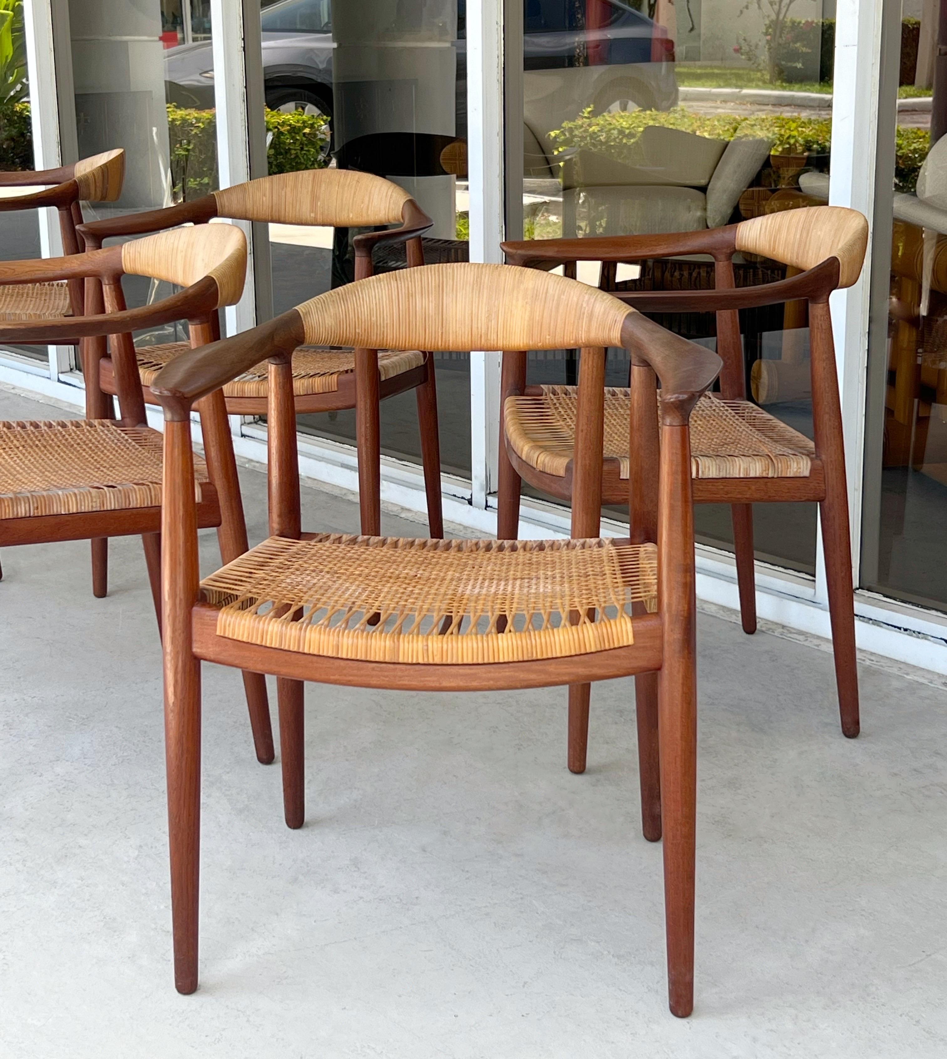 Danish Hans Wegner Mid Century Teak The Chair with Cane Seats model JH 501