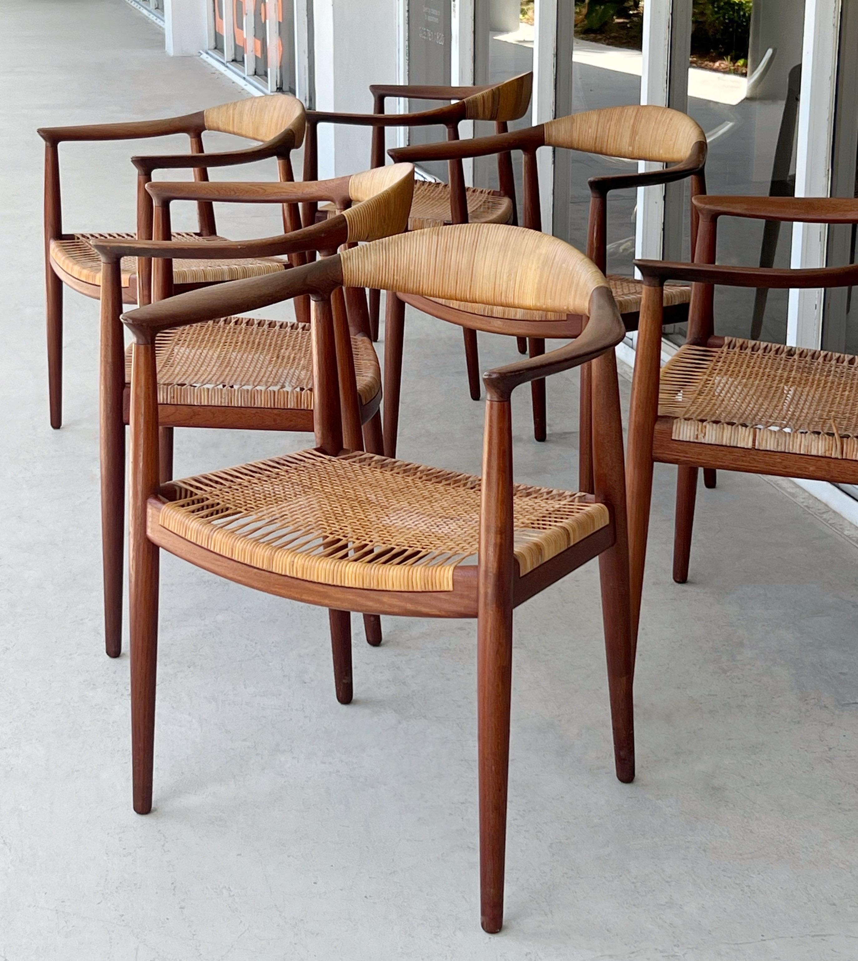 Hans Wegner Mid Century Teak The Chair with Cane Seats model JH 501 In Good Condition In Miami, FL