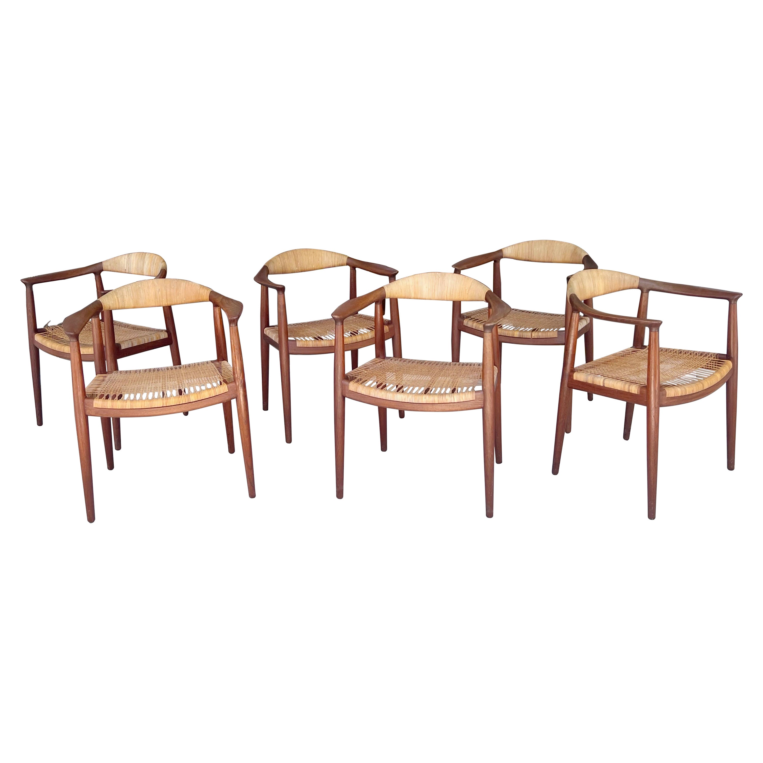 Hans Wegner Mid Century Teak The Chair with Cane Seats model JH 501