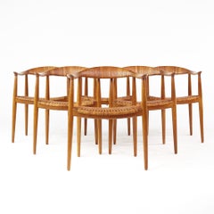Hans Wegner Mid Century Teak The Chair with Cane Seats - Set of 6