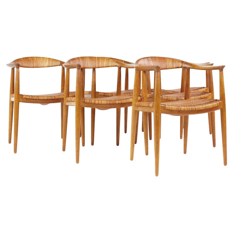 Hans Wegner Mid Century Teak The Chair with Cane Seats - Set of 6 For Sale  at 1stDibs