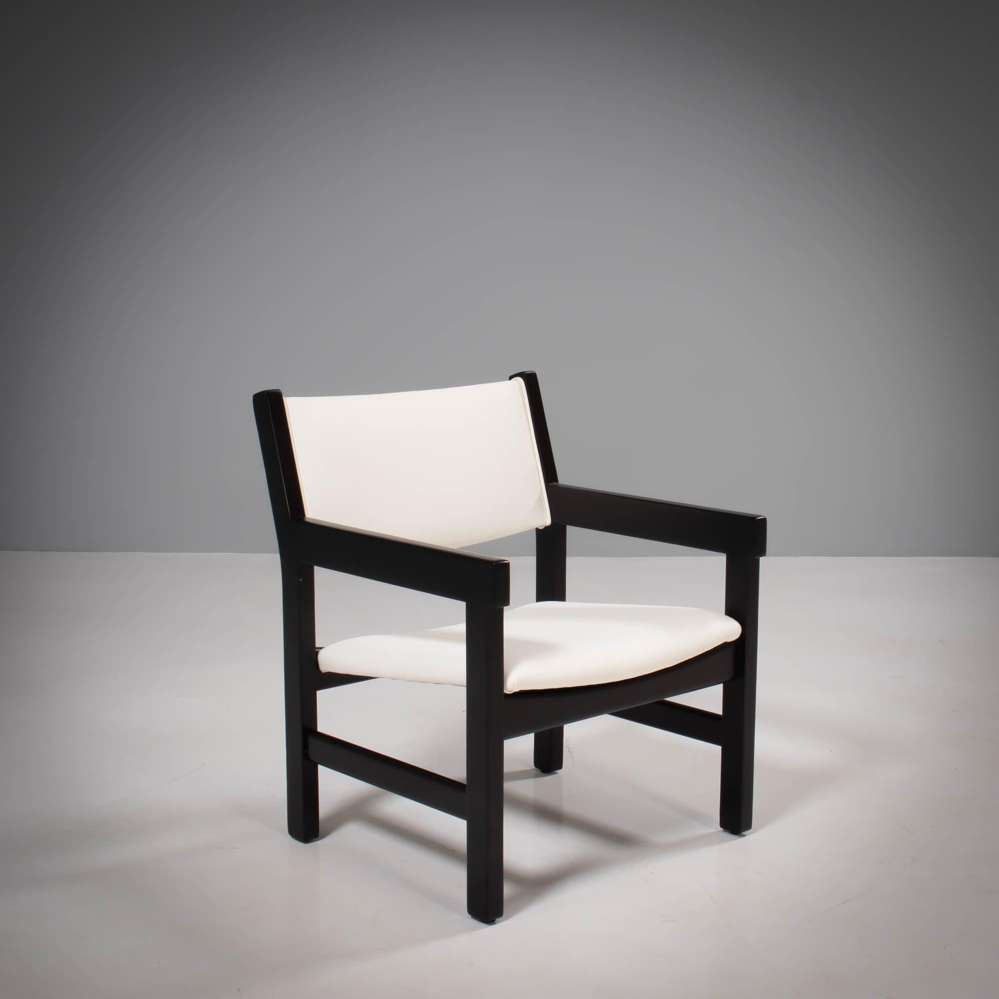Faux Leather Hans Wegner Midcentury Dining Chairs for GETAMA in White, Set of Six For Sale