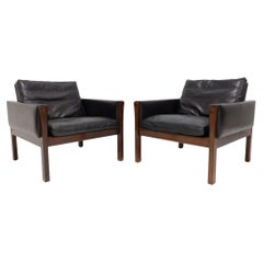 Hans Wegner Model AP 62 Lounge Chairs in Rosewood and Black Leather