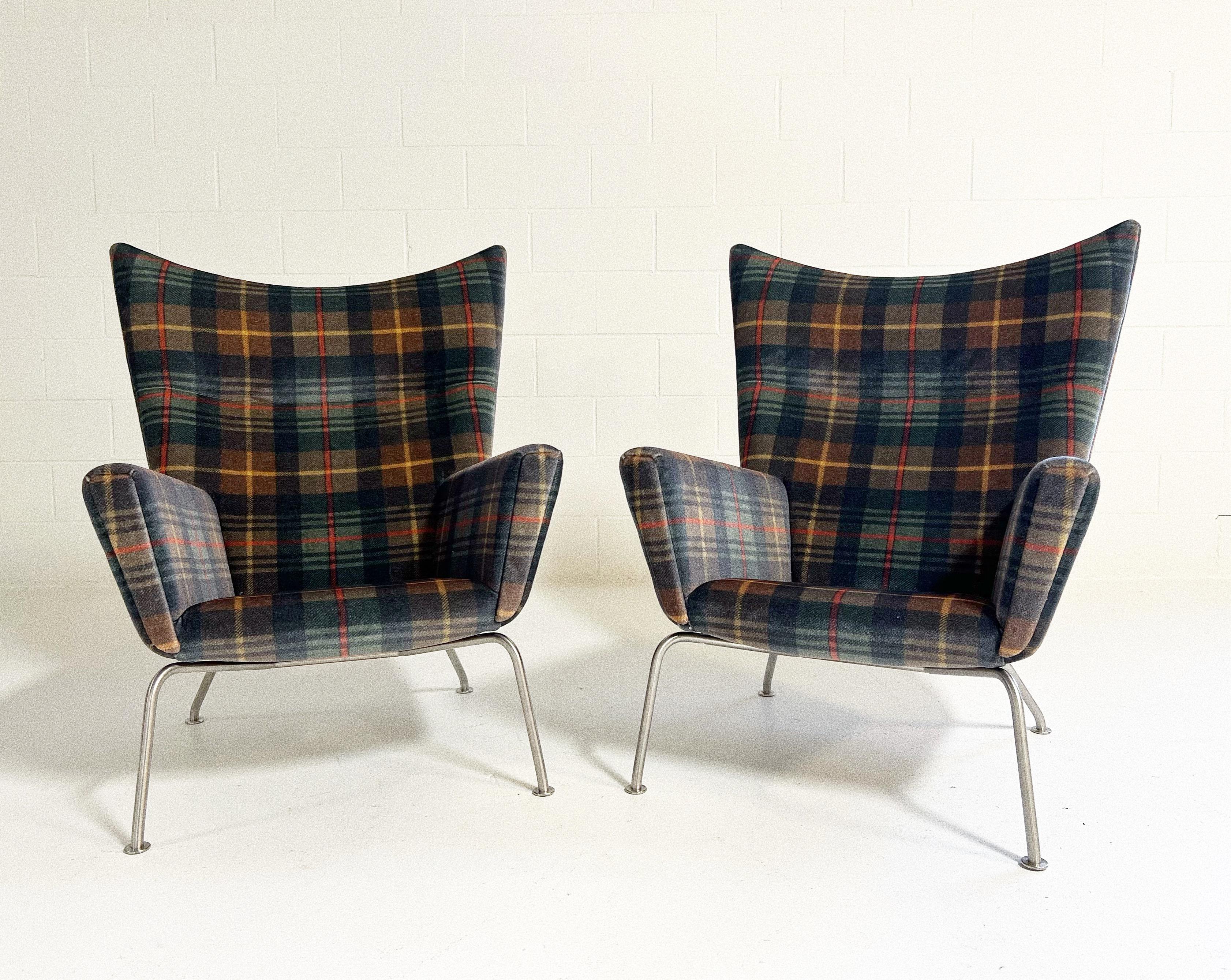 Hans Wegner Model CH445 Wing Chairs in Pierre Frey Mohair Velvet, Pair In Excellent Condition For Sale In SAINT LOUIS, MO