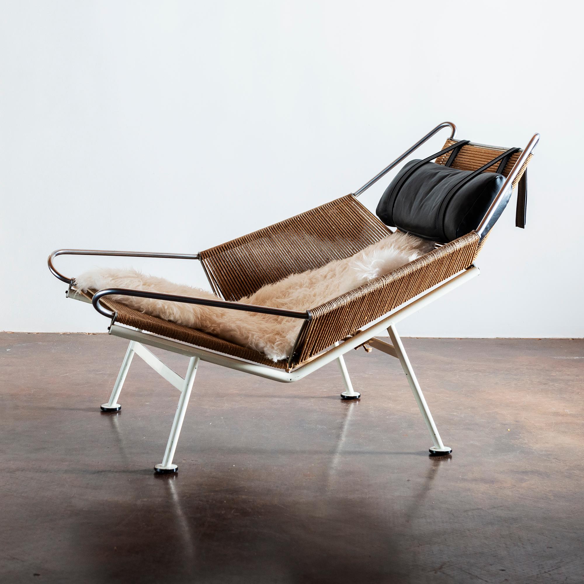 Scandinave moderne Hans Wegner fauteuil de salon à dos de drapeau modèle GE 225 pour Getama, Danemark, années 1960 en vente