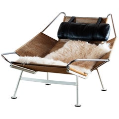 Hans Wegner fauteuil de salon à dos de drapeau modèle GE 225 pour Getama, Danemark, années 1960