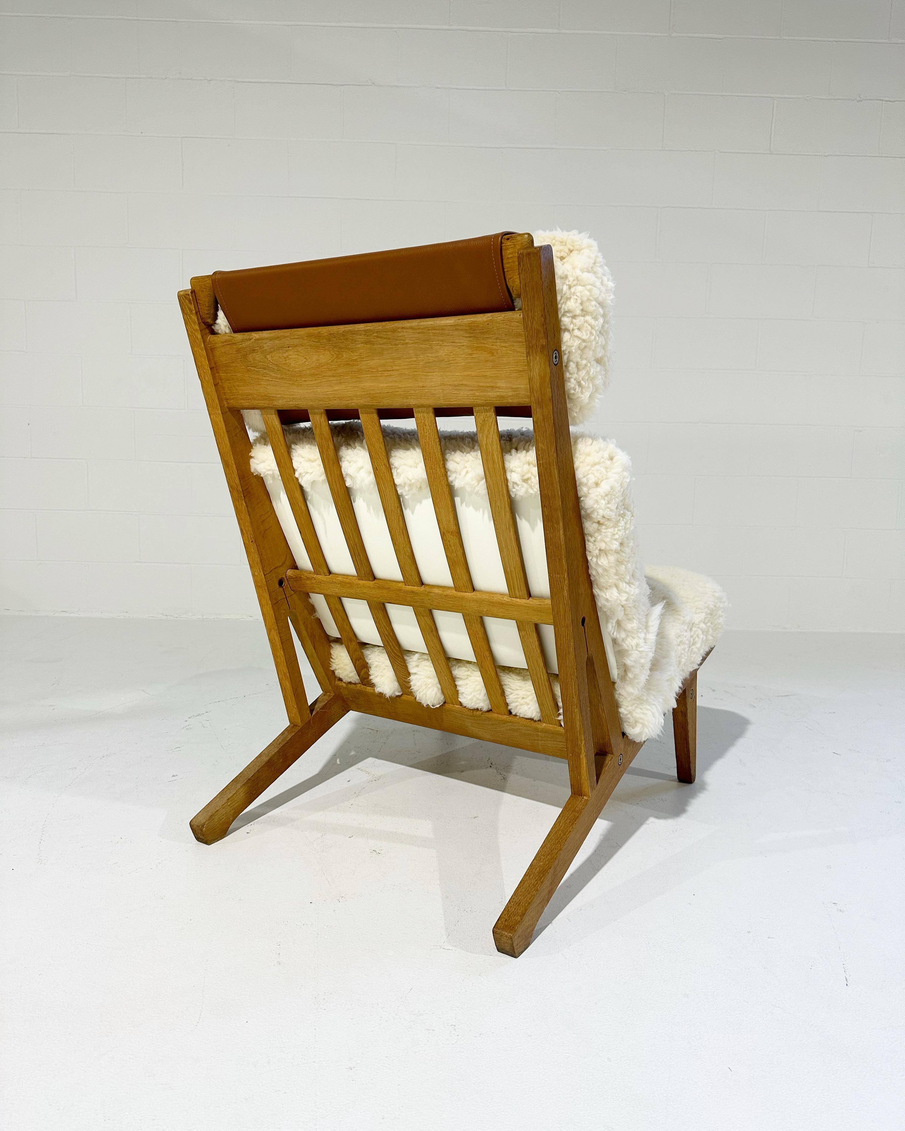 Danish Hans Wegner Model GE 375 Chair in California Sheepskin and Loro Piana Leather For Sale