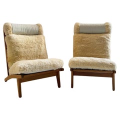 Hans Wegner Model GE 375 Lounge Chair in California Sheepskin, Two Available