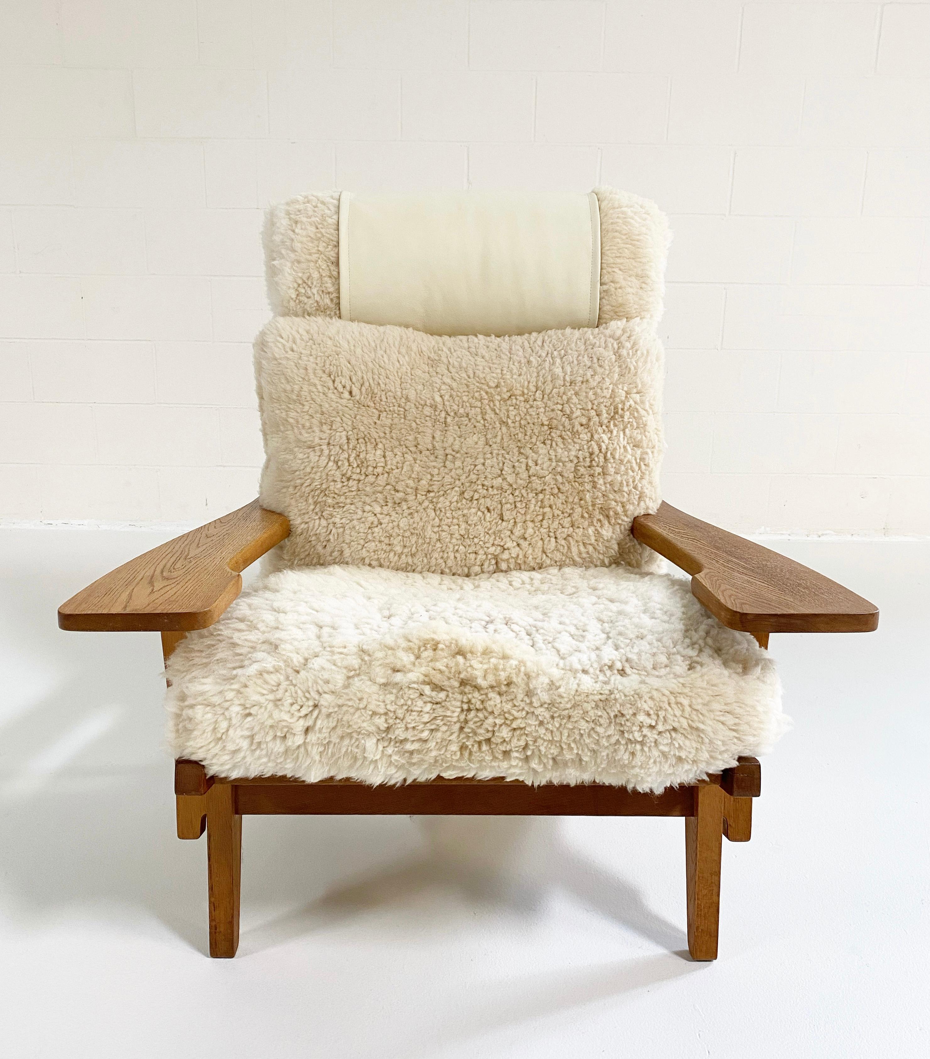 Danish Hans Wegner Model GE 375 Paddle Chair and Ottoman in California Sheepskin