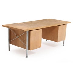 Hans Wegner Oak and Steel Desk Made by Johannes Hansen or Plan Mobler