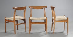 Hans Wegner Oak and Wicker Chairs for C.M. Madsen, Denmark 1950s, Set of 3