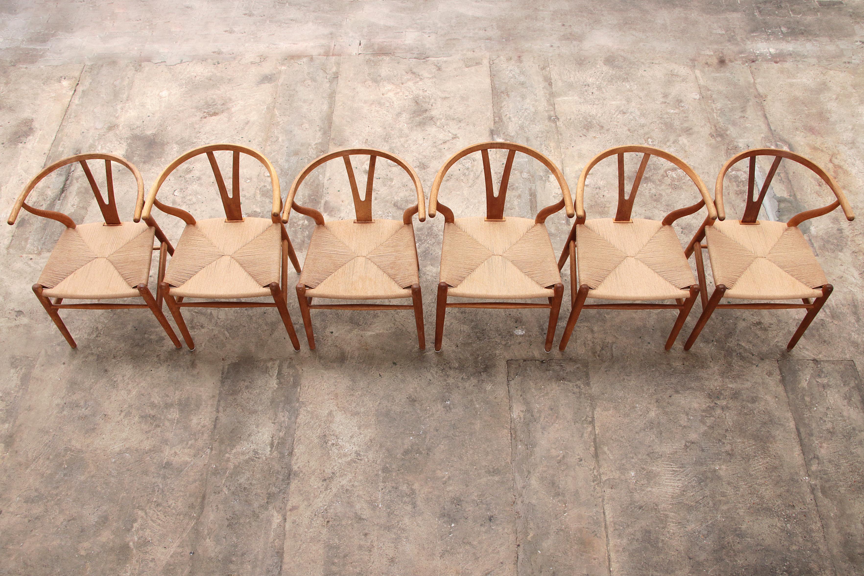 Papercord Hans Wegner Oak Wishbone Chairs made by Carl Hansen&Son