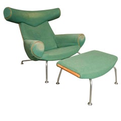 Retro Hans Wegner Ox Chair and Ottoman