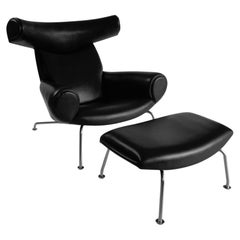 Hans Wegner Ox Lounge Chair AP 46 and Ottoman AP 49 by AP Stolen, Denmark 1960s