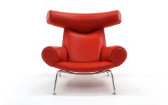 Hans Wegner Ox Lounge Chair, Model No. AP-46, New Red Leather, Excellent