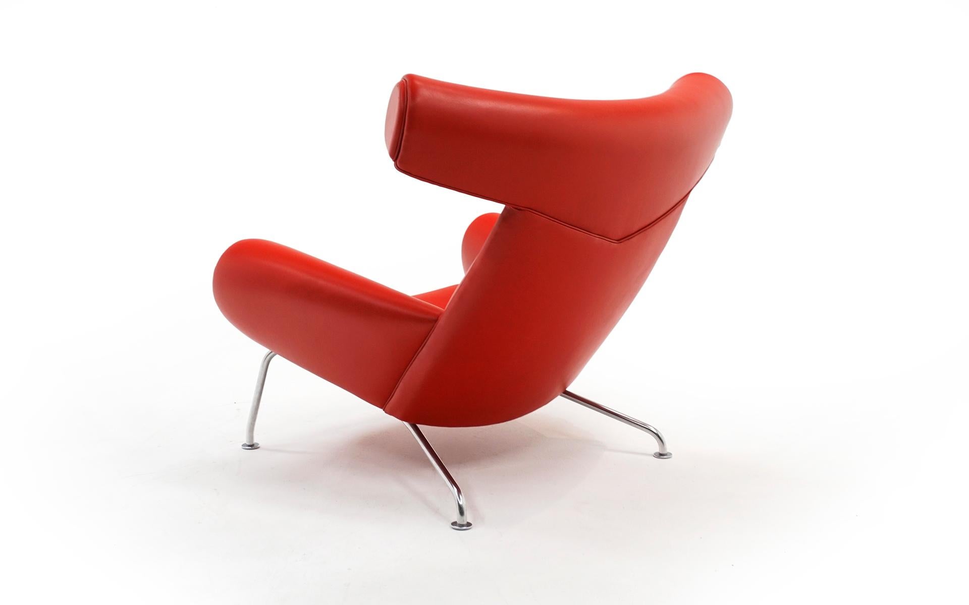Hans Wegner Ox Lounge Chair, Model No. AP-46, New Red Leather, Excellent In Excellent Condition In Kansas City, MO