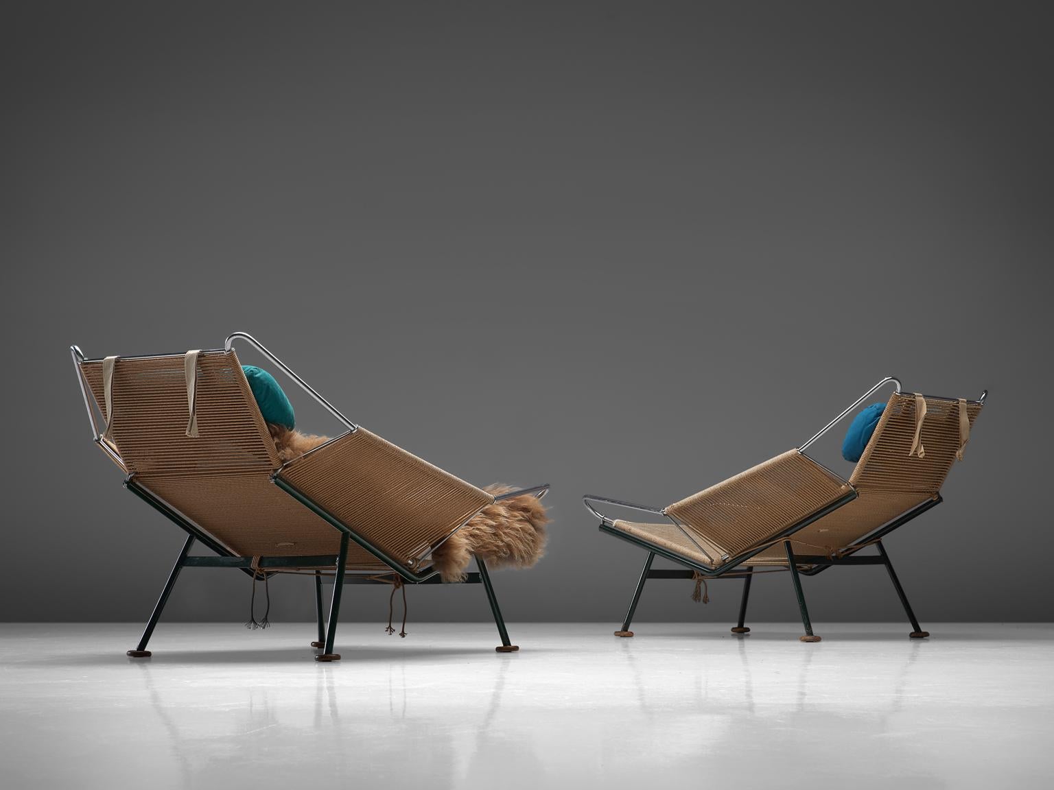 Scandinavian Modern Hans Wegner Pair of Early Flag Halyard Chairs