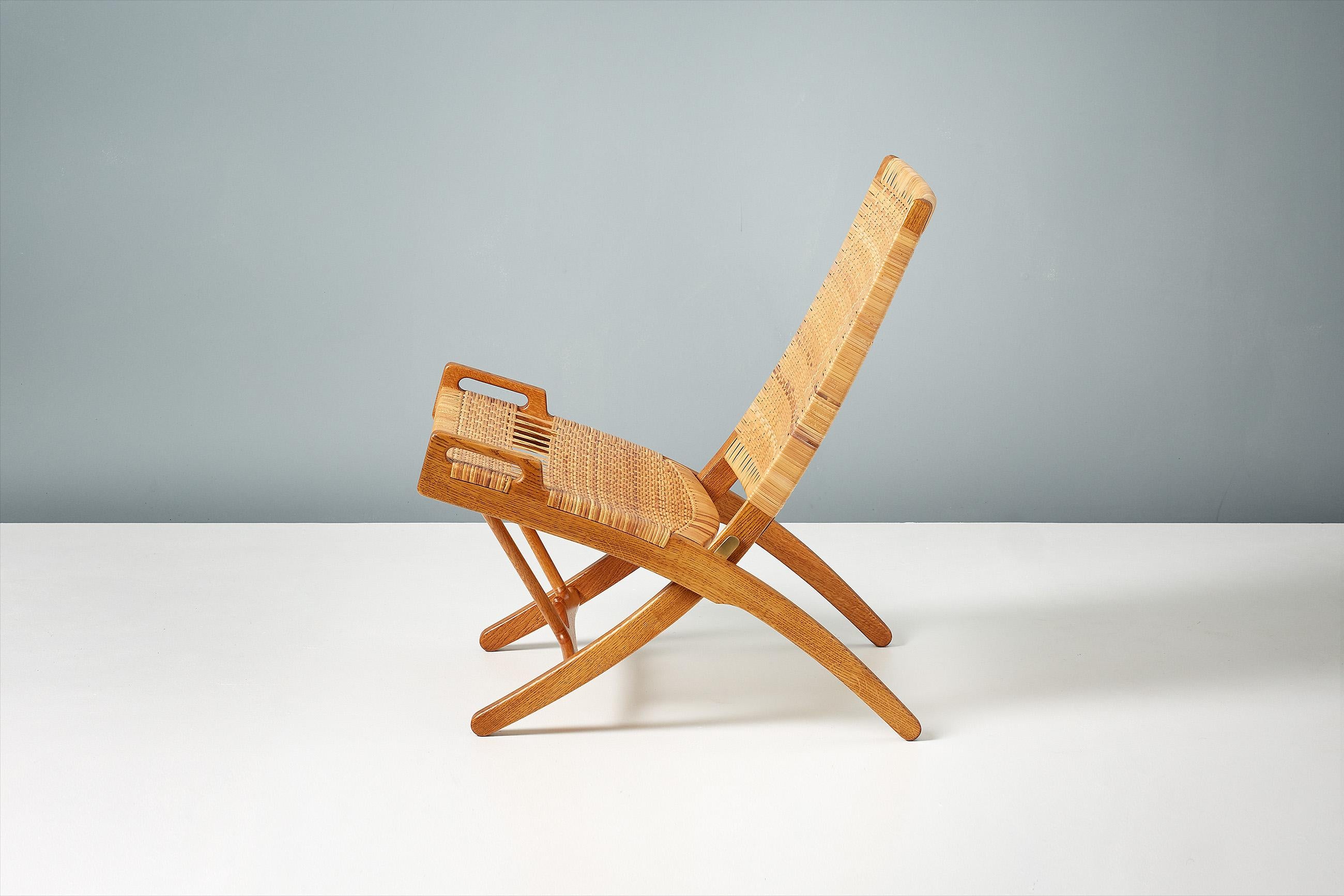 Rattan Hans Wegner Pair of JH-512 Oak Folding Chairs, 1949
