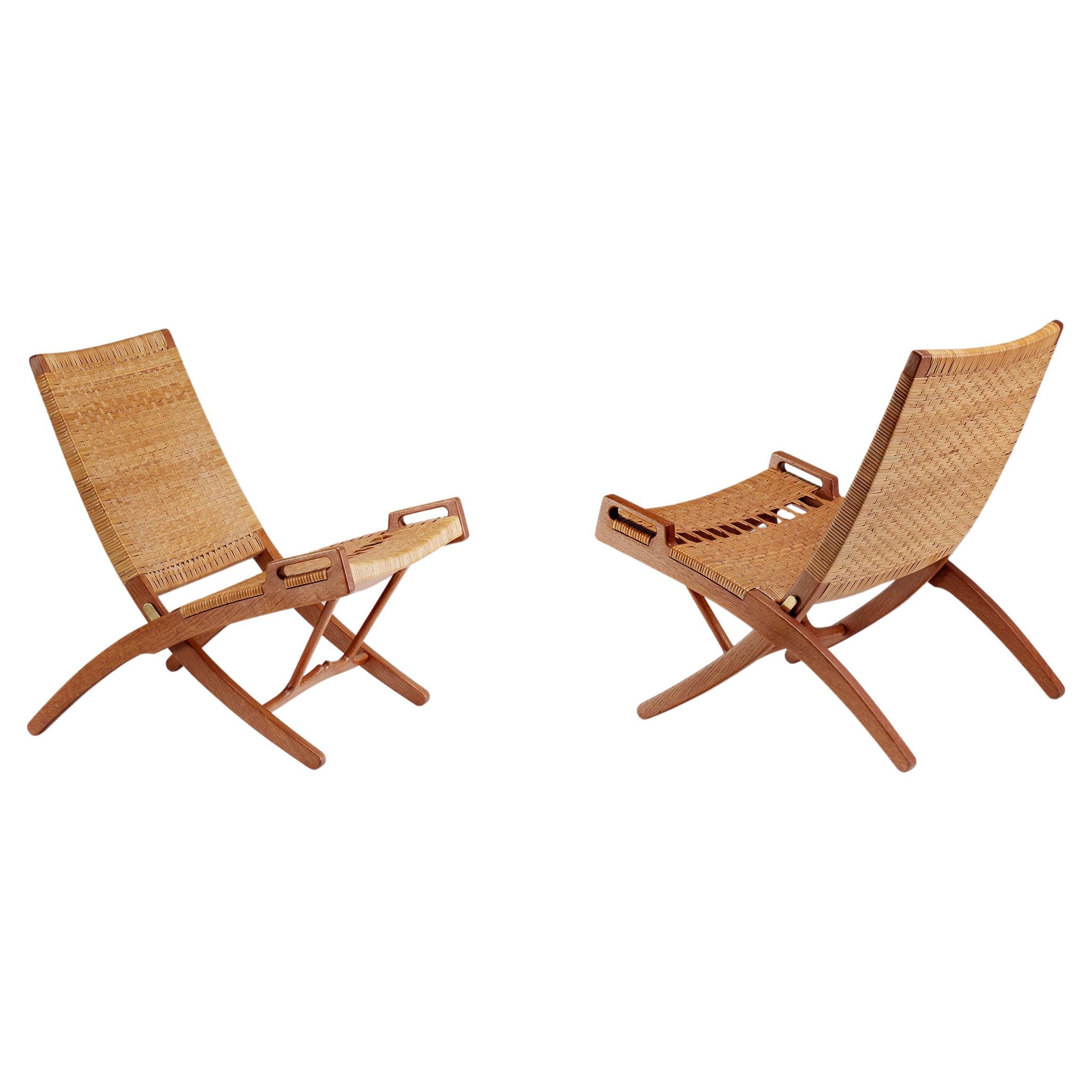 Hans Wegner Pair of JH-512 Oak Folding Chairs, 1949 For Sale