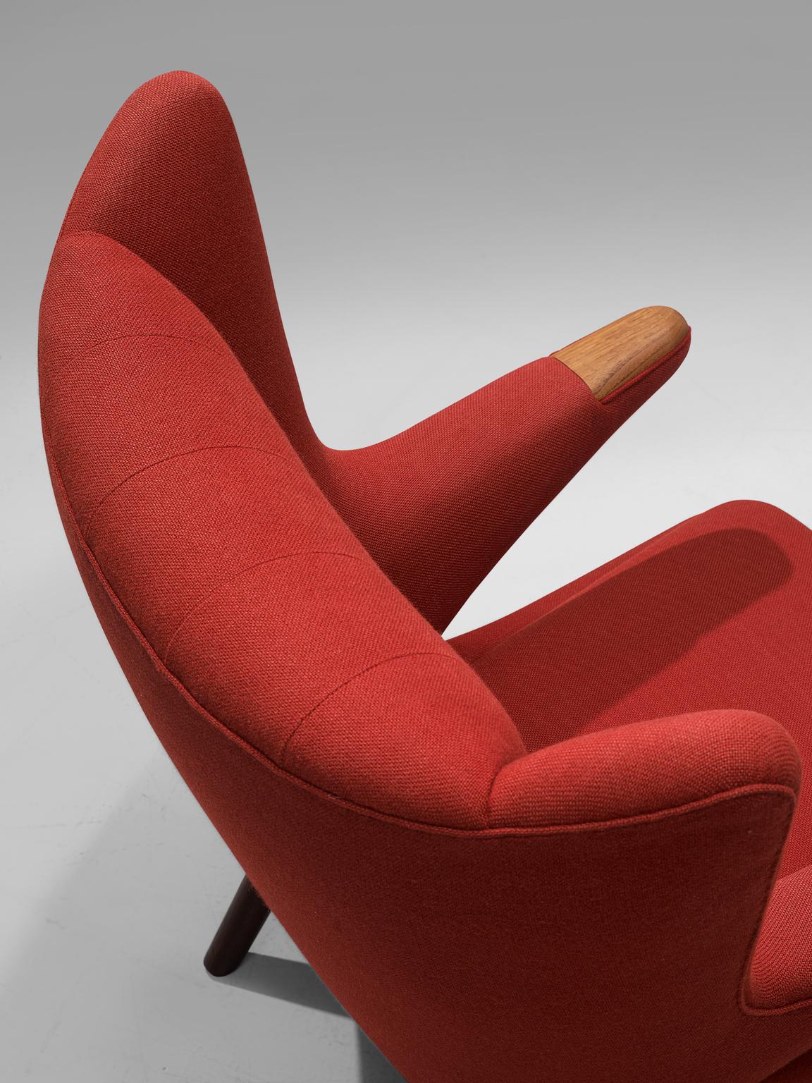 Hans Wegner Pair of Papa Bears Lounge Chairs in Original Red Upholstery (Stoff)