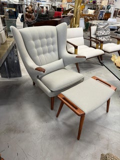 Hans Wegner Papa Bear Chair and Ottoman by AP Stolen Reupholstered