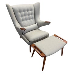 Hans Wegner Papa Bear Chair and Ottoman by AP Stolen Reupholstered