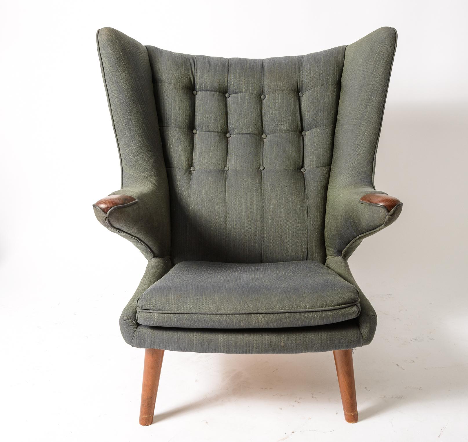 Danish Hans Wegner Papa Bear Chair and Ottoman For Sale