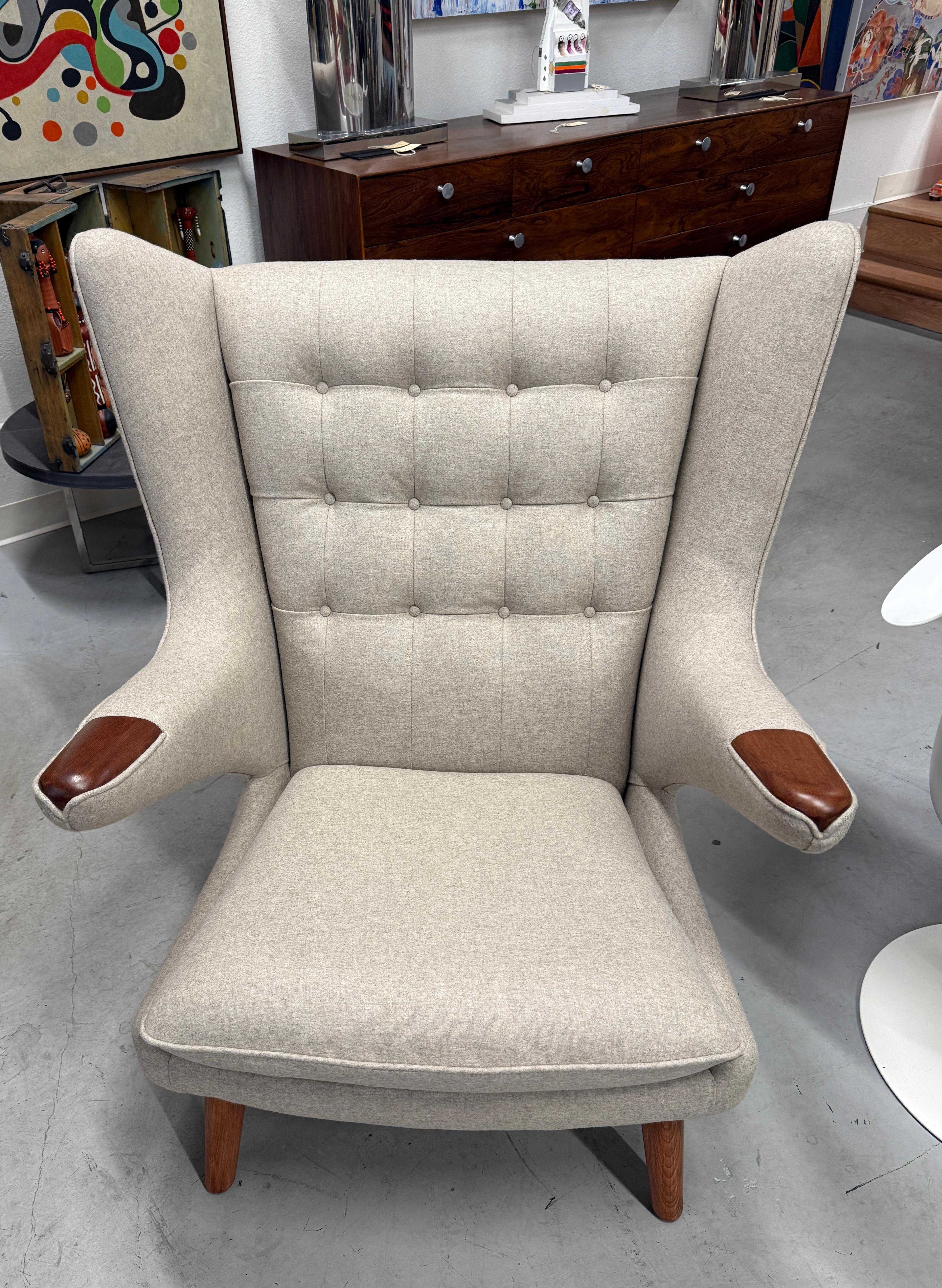 Hand-Crafted Hans Wegner Papa Bear Chair and Ottoman
