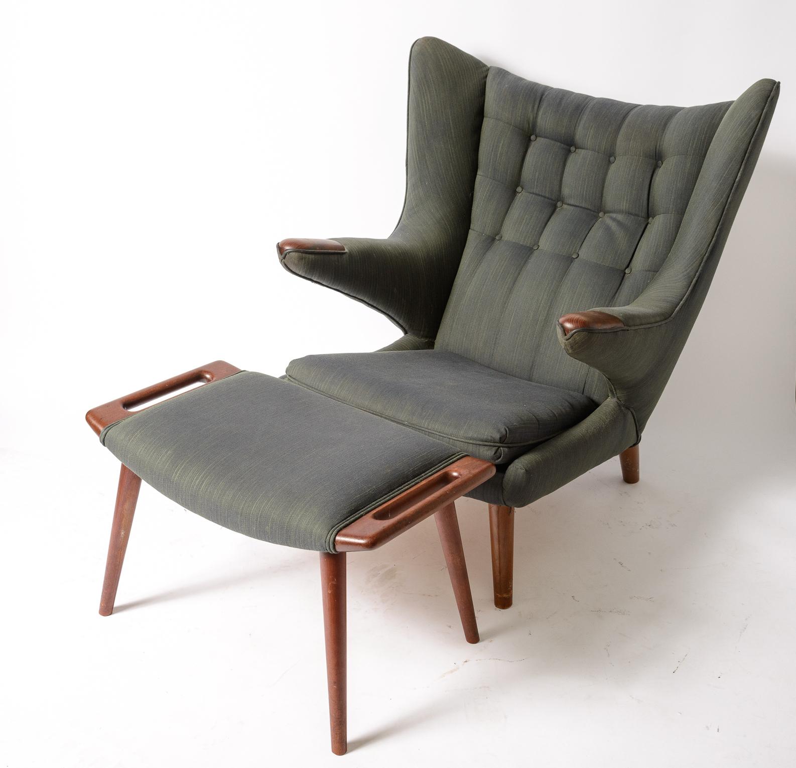 Teak Hans Wegner Papa Bear Chair and Ottoman For Sale