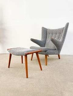 Hans Wegner Papa Bear Chair and Ottoman in Gray