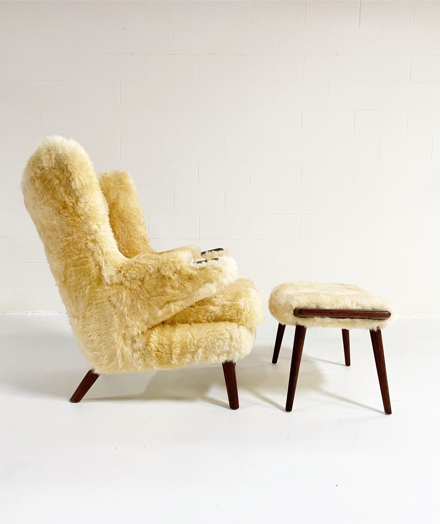 Hans Wegner Papa Bear Chair and Ottoman in Sheepskin 4