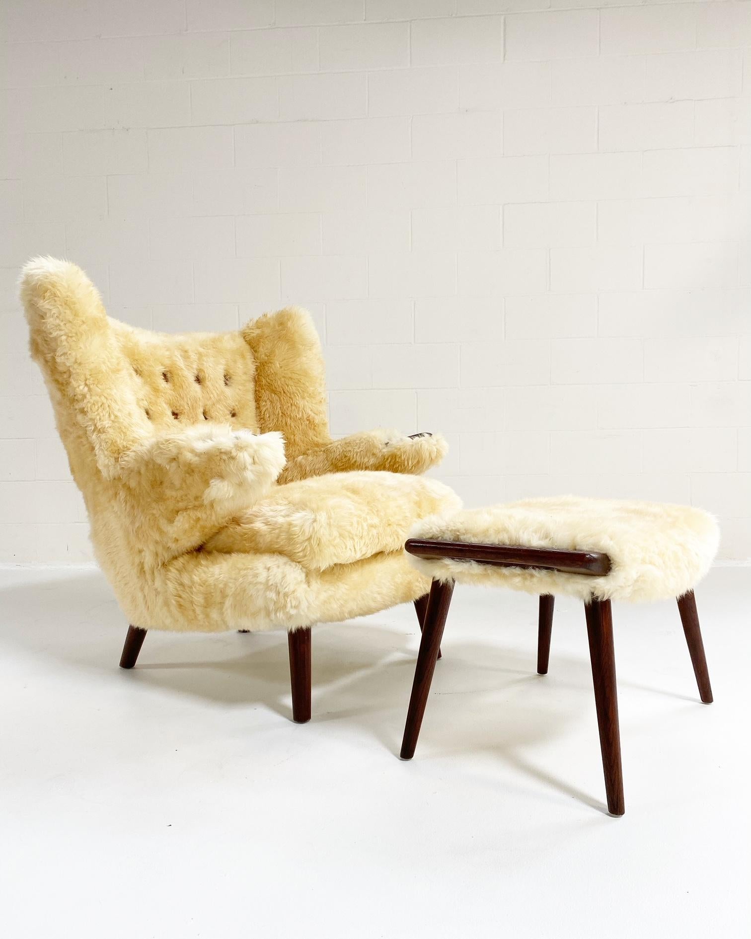 Hans Wegner Papa Bear Chair and Ottoman in Sheepskin 6