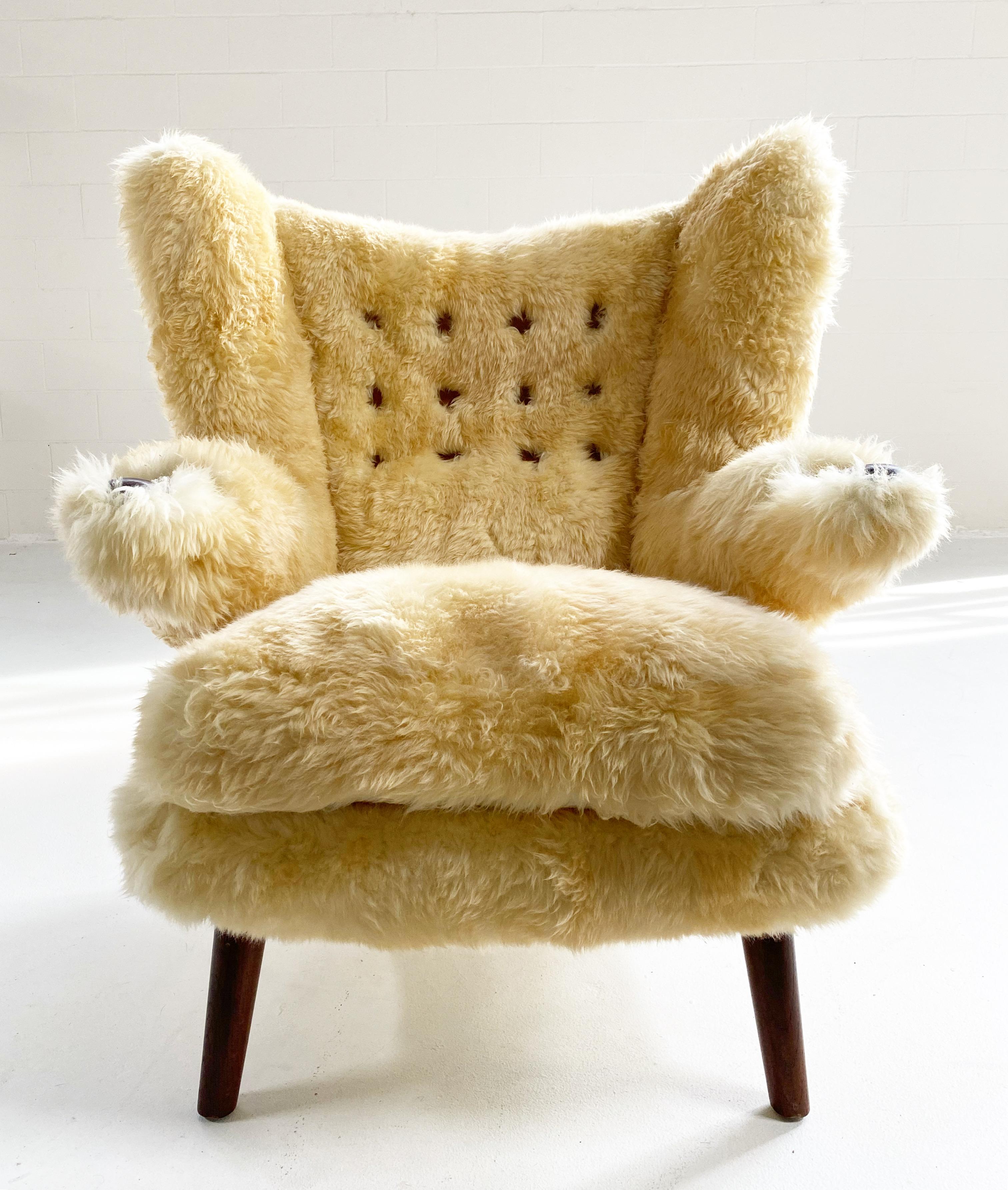 Danish Hans Wegner Papa Bear Chair and Ottoman in Sheepskin